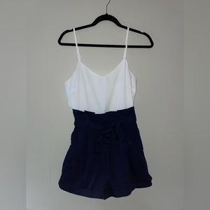 Navy blue and white romper